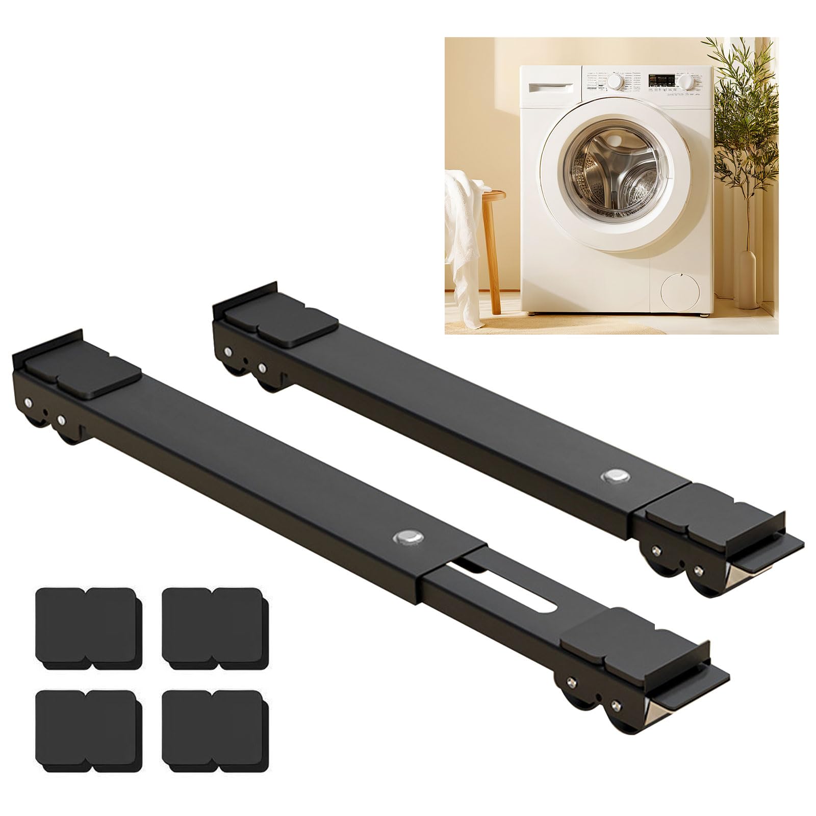 Appliance Rollers,Appliance Sliders,Furniture Washing Machine Dolly, Rollers Washing Machine Wheels Furniture Rollers with Brake Load Bearing 660lbs for Refrigerator and Sofa, Black