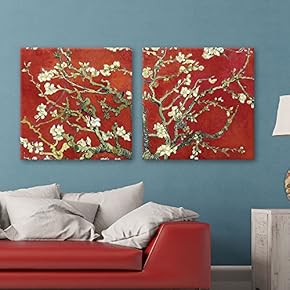 2 Panel Square Almond Blossom in Red by...