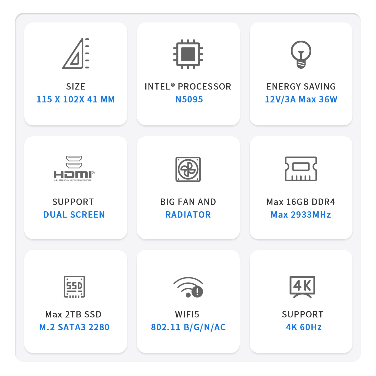 Beelink Mini PC, Mini S Mini Computer 11th Gen Quad-Core N5095(up to 2.9GHz), Desktop Computers 8GB DDR4 RAM 128GB SSD 4K UHD Dual HDMI/Dual WiFi/Gigabit Ethernet/HTPC/Family-NAS/BT4.0/W-11 Pro