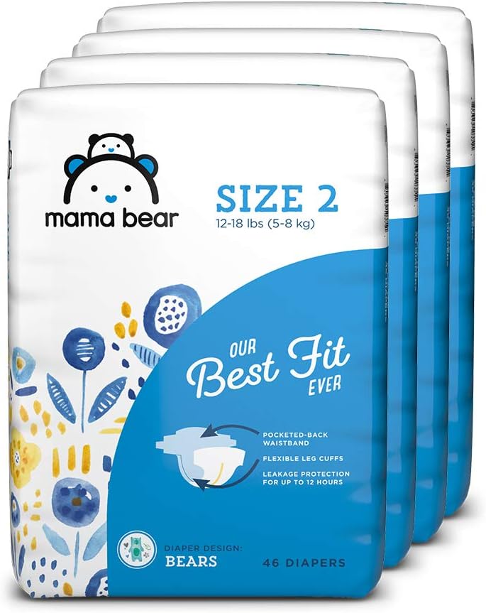 Amazon Brand Mama Bear Best Fit Diapers Size 2, 184 Count