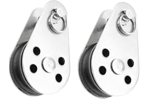 QISHUO Steel Hanging Rope Pulley Loading Nylon Pulley Block Snatch Pulley Single Wire SUS316 Suitable for 0.08 to 0.32 Inch Ropes 2Pcs