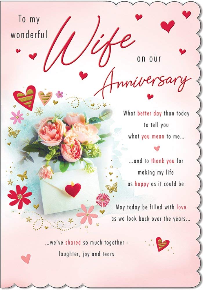 Piccadilly Greetings Piccadilly 9" x 6" - (A20222) Wife Anniversary Card - Hearts and Roses, White