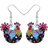 Acrylic Drop Hen Chicken Earrings Funny Farm Design Lovely Gift For Women By The Bonsny