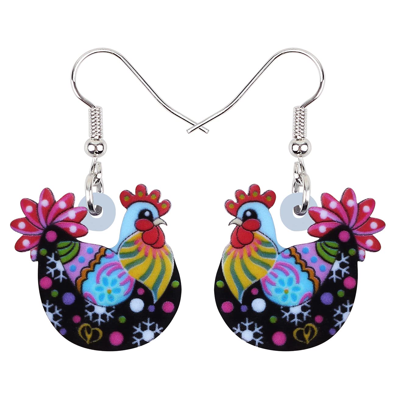 DUOWEI Cute Acrylic Chicken Earrings for Women Girls Farm Animals Dangle Jewelry Gifts (Multi)