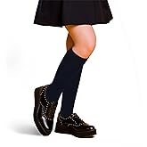 KONY 3 Pairs Girls Knee High Socks, Soft Cotton School Uniform Long Socks, 4-12 Years, Black, White, Navy Blue