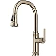 KRAUS Allyn Industrial Pull-Down Single Handle Kitchen Faucet in Spot-Free Antique Champagne Bronze, KPF-4102SFACB
