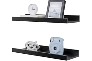 DOLLFIO Floating Shelves Set of 2, Black Wall Shelves with Lip, Display Shelves for Wall Decor, Modern Picture Ledge for Living Room, Bedroom, Nursery, Bathroom, Pictures, Books, Plants- Black