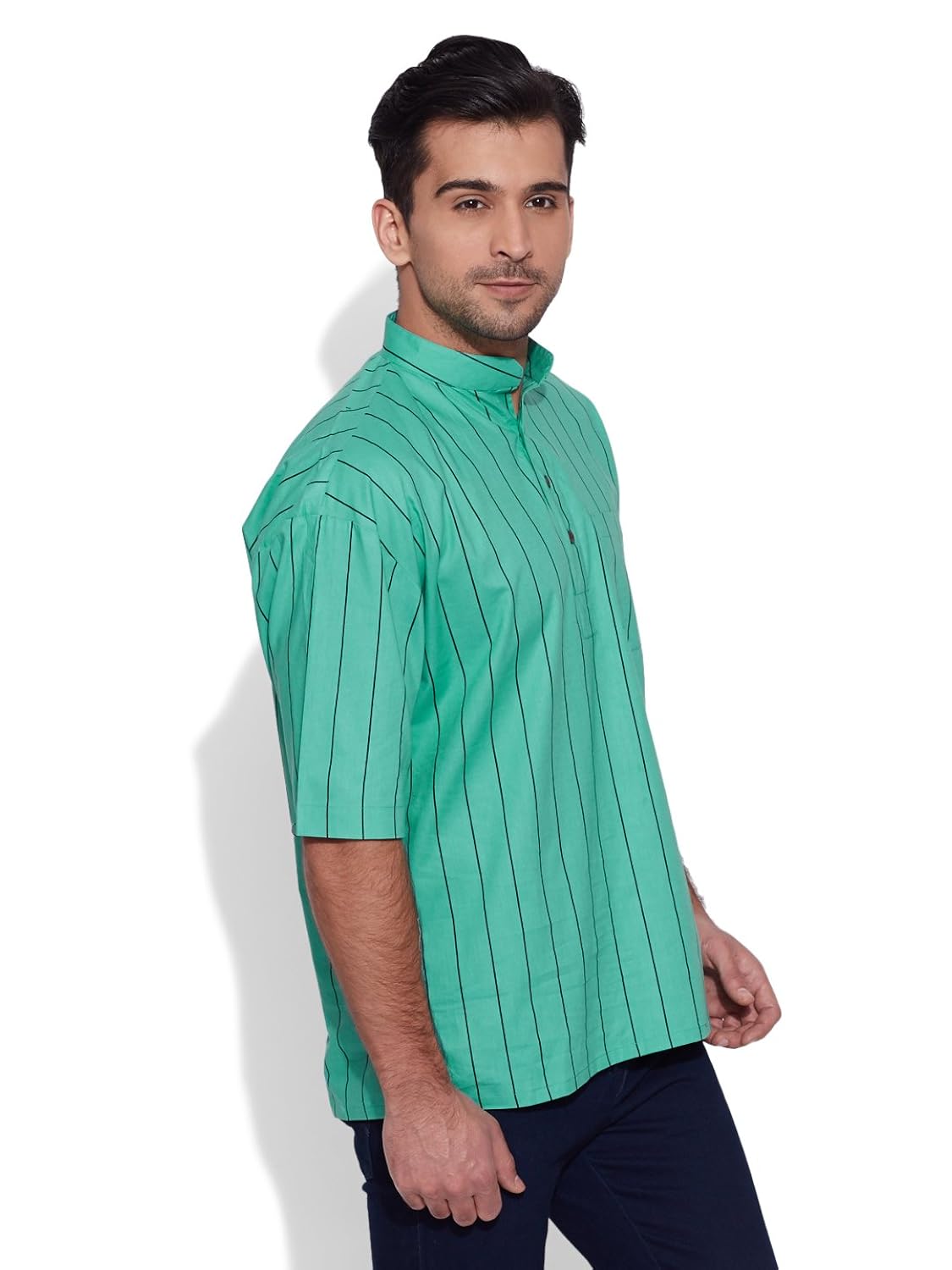 very me men's cotton turquoise short kurta