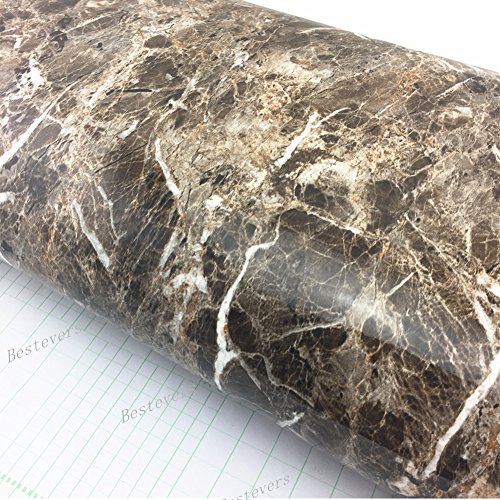 Moyishi Brown Soil Granite Look Marble Gloss Film Vinyl Self Adhesive Counter Top Peel and Stick Wall Decal 17.7''x79'' - Thumbnail 2