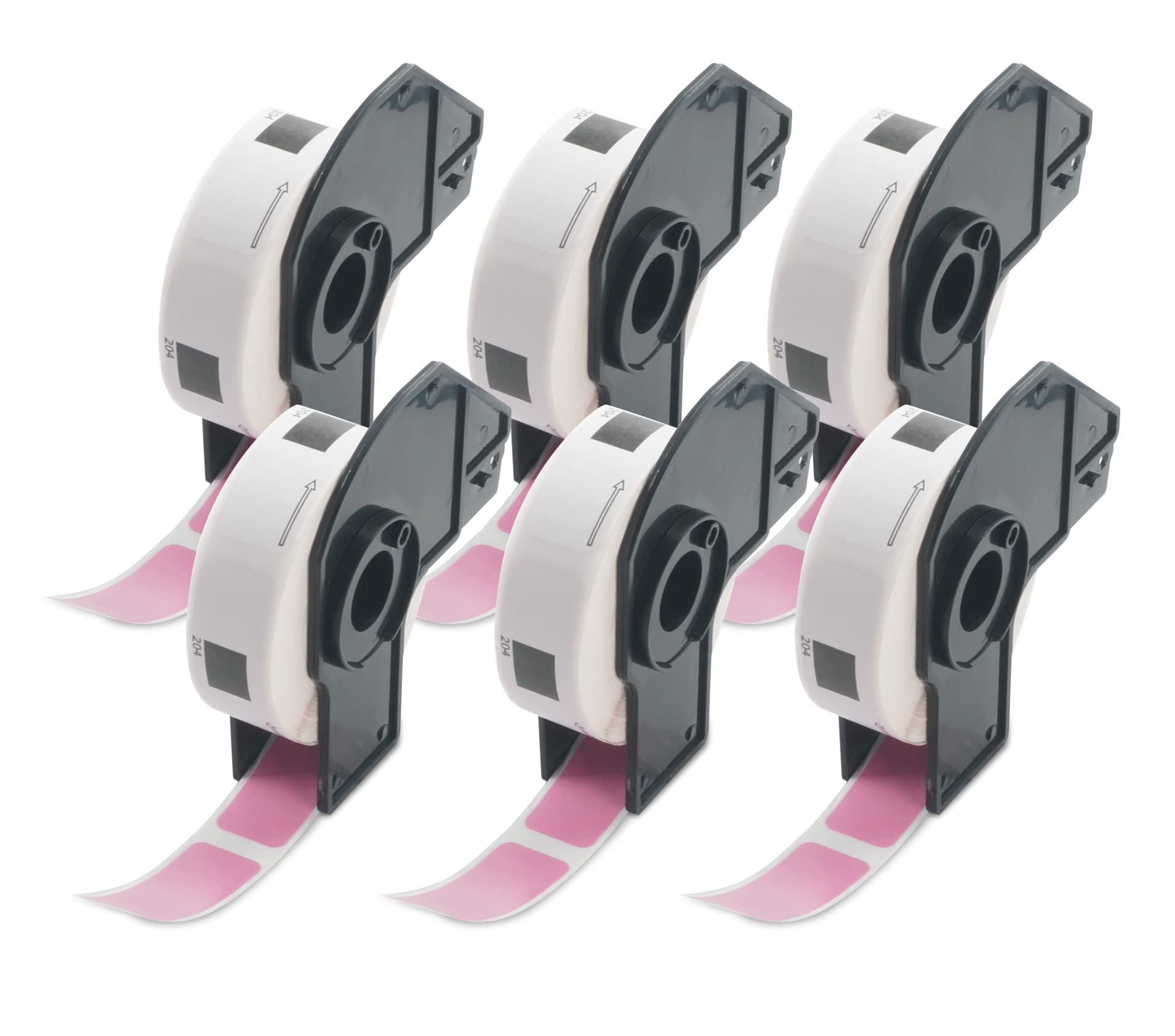 BETCKEY - 6 Rolls DK-11204 Colored Labels, 17mm x 54mm, Black on Pink, 2400 Multi Purpose Labels Using for QL Label Printers