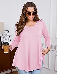 JollieLovin Womens 3/4 Sleeve Loose Fit Swing Tunic