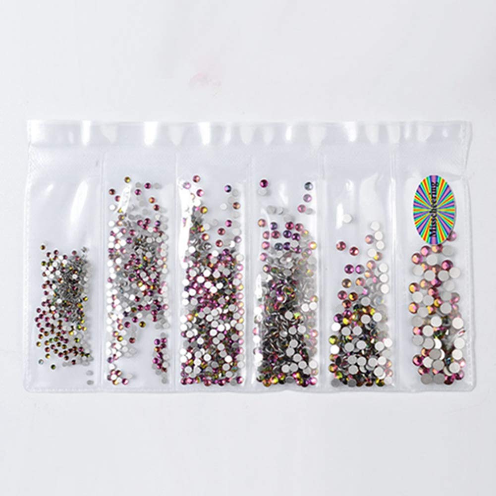 Egurs 1304 Pieces Nail Crystals Nail Art Rhinestones Round Beads Flatback Glass Charms Gems Stones,6 Sizes SS4 6 8 10 12 16