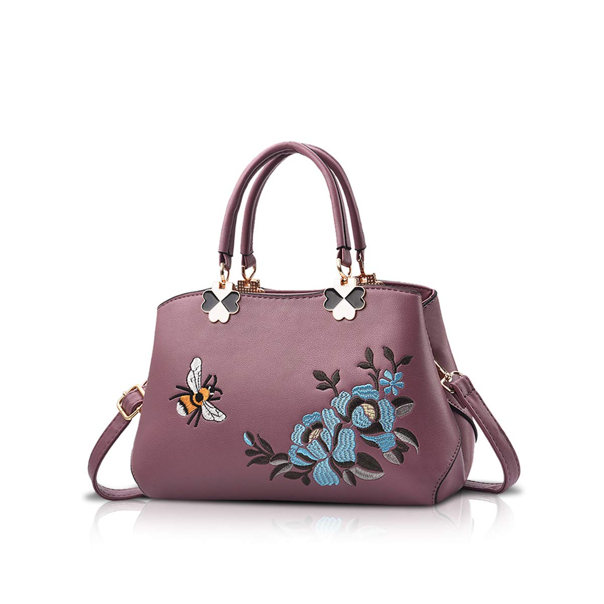 NICOLE&DORIS Women Top Handle Handbags Retro Crossbody Bag Ladies Fashion Shoulder Bag Purse Tote Embroidery Purple Bee
