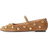 RBTHOLP Studded Ballet Flats for Women Square Toe Mary Jane Flats with Strap Suede Comfortable Studded Dressy Shoes