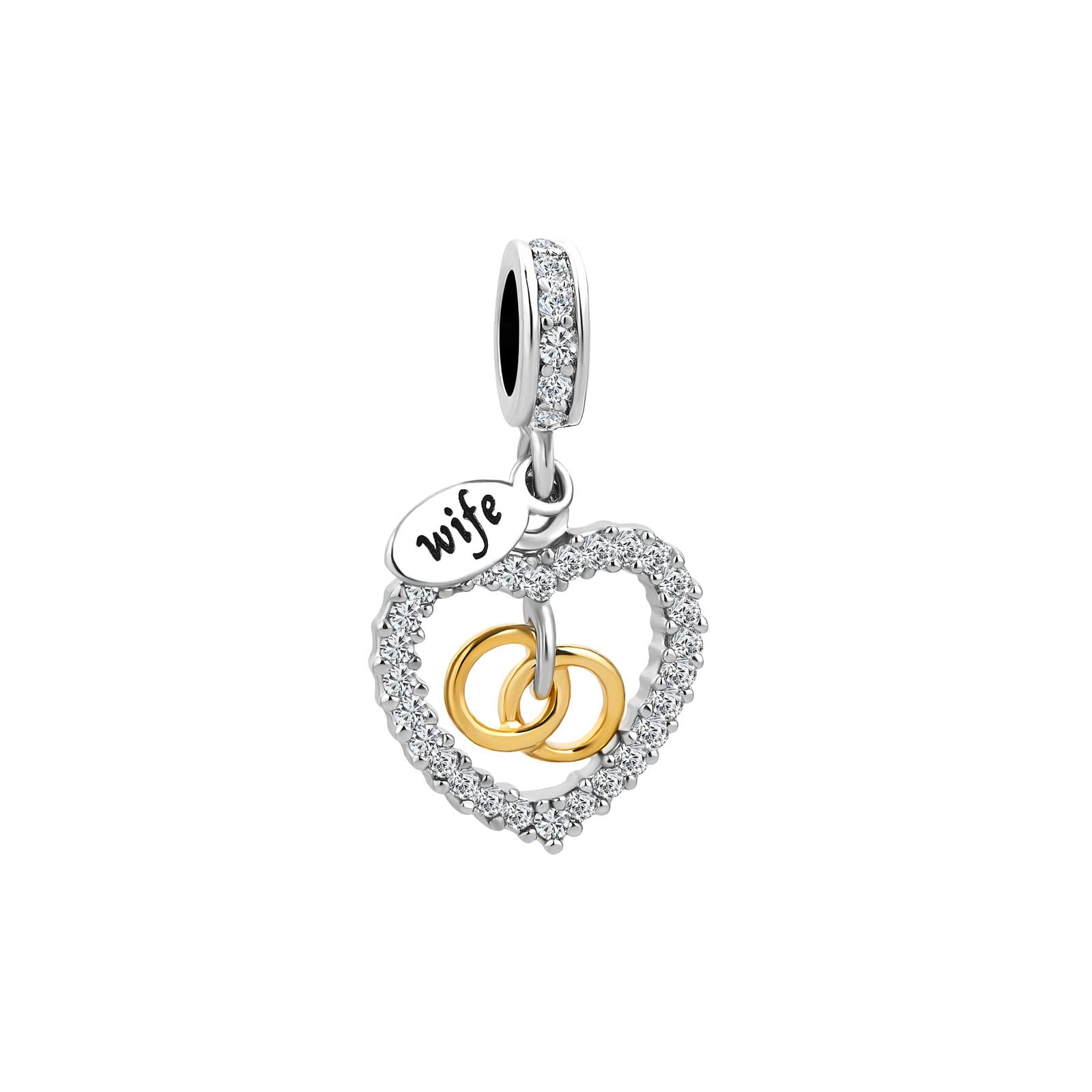 KunBead Jewelry Wife Heart Valentines Charms Compatible with Pandora Bracelets for Women