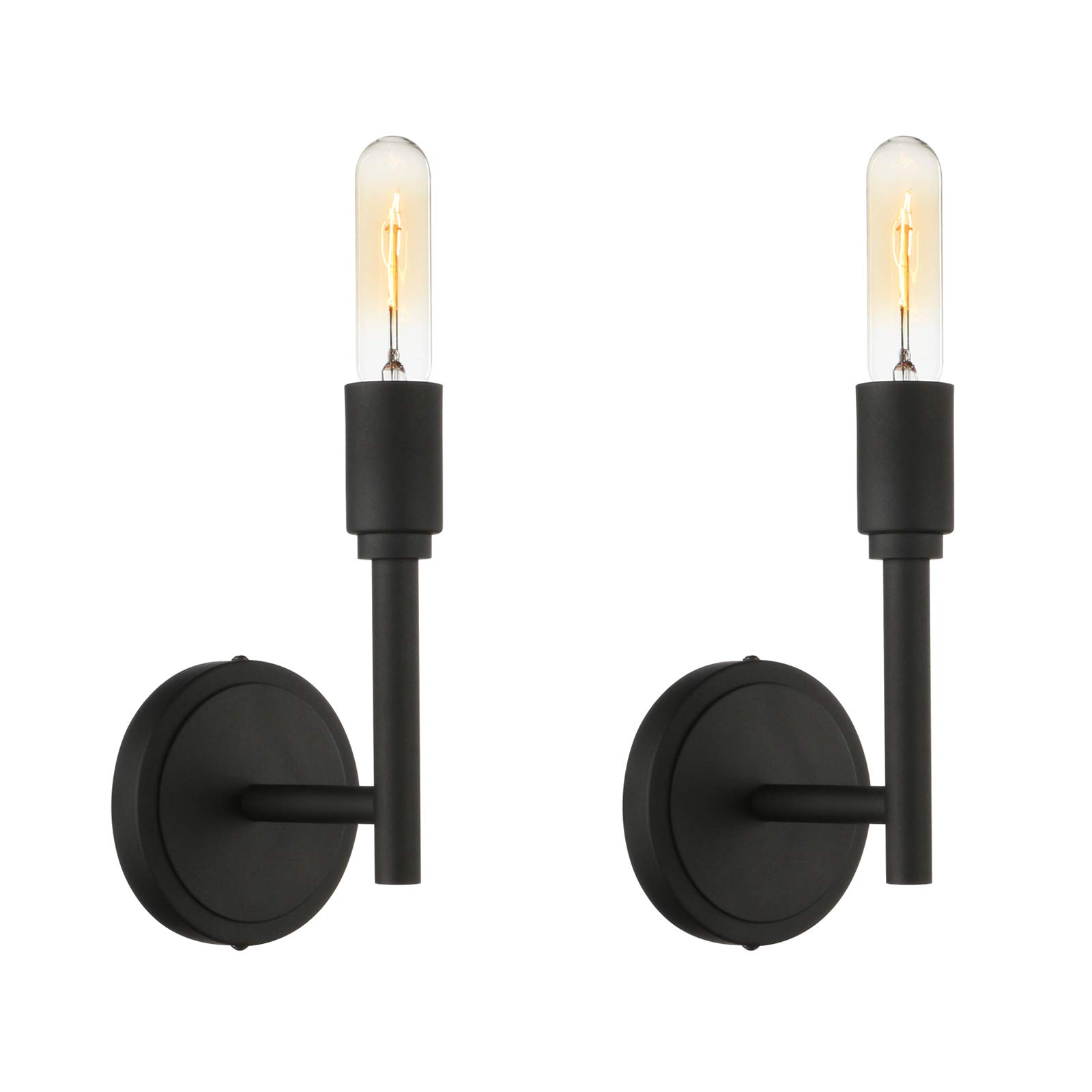 Phansthy Wall Light Retro Industrial Style Indoor Sconces Vanity Mirror Lighting Fixture Single Light Head Suitable for E27 Cap Bulbs Pack of 2 (Black)