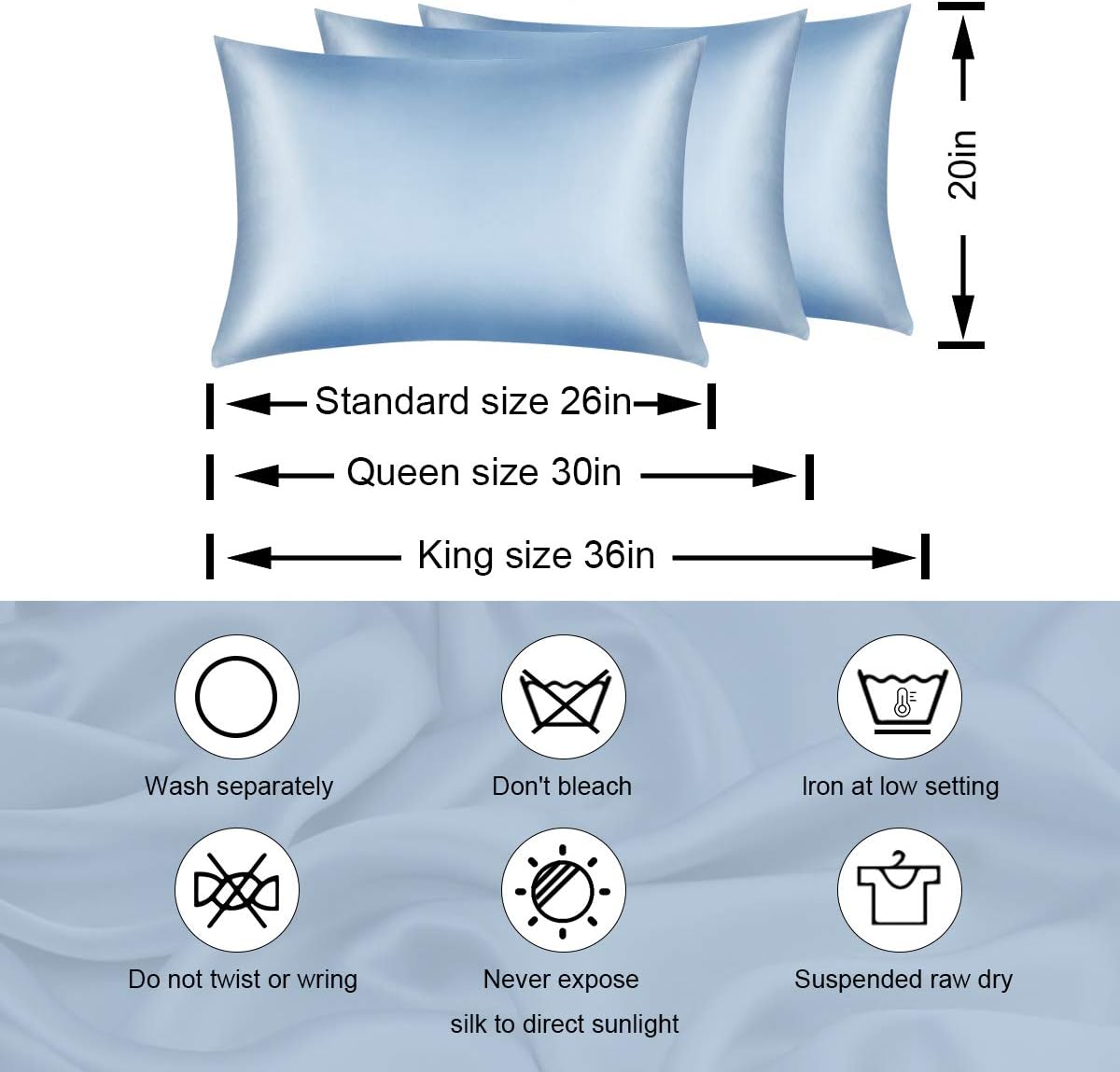Asmork 100% Mulberry Silk Pillowcase for Hair and Skin, Both Side 22mm Natural Silk Pillowcase Cover, Hidden Zipper, Comfortable & Luxury, 1PC (Light Blue, Standard 20''×26''): Kitchen & Dining