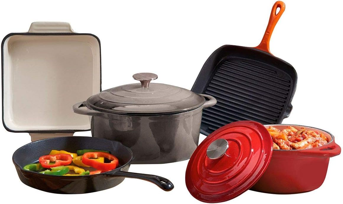 Cooks Professional Deluxe Cast Iron Cookware Complete 5 Piece Cooking