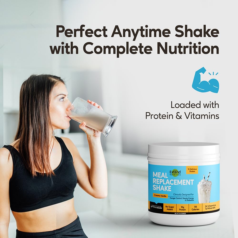 Extend Shake Powder – Diabetic High Protein Nutritional Drink for Meal Replacement, Blood Sugar Management, Weight Loss, Keto Friendly, Low Sugar, Low Carb, 10g Protein, Creamy Vanilla, 15 Servings