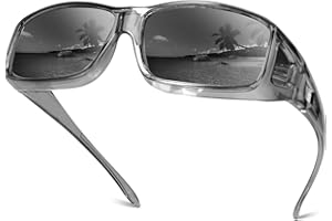 Each Cool Fit-Over Polarized Sunglasses, UV400 TAC, Grey Lenses, Transparent Grey Frame, with Microfiber Pouch & Cleaning Clo