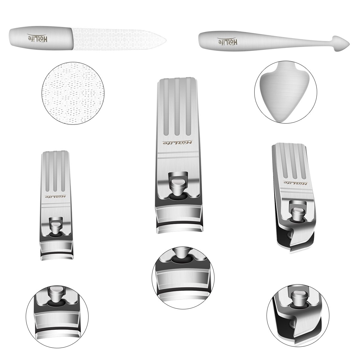 HotLife Nail Clipper Set - Fingernail and Toenail Sharp Clipper Cutter, 5PCS Pedicure & Manicure Set, Professional Stainless Steel Nails Kit With Deluxe Travel Case : Beauty