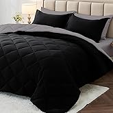 MUXHOMO 7 Pieces Queen Comforter Set, Reversible Bed in a Bag Queen Size, All Season Bedding Set with Comforter, Flat Sheet, Fitted Sheet, Pillowcases & Shams, Black & Soot
