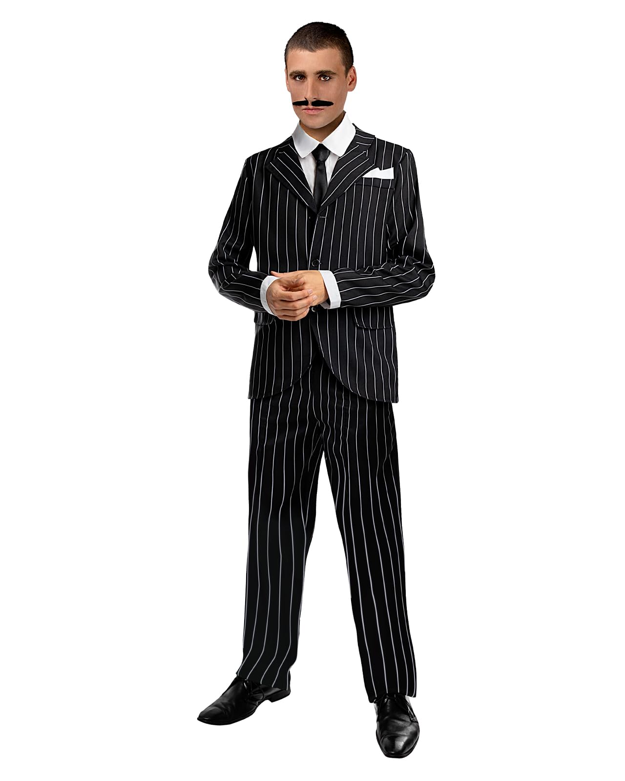 Funidelia 1920s Black Gangster Costume for Men, Jacket with Handkerchief, Pants and Shirt Front with Built-in Tie, Cabaret - Outfit for Adults for Parties, Carnival and Halloween - Size XL