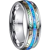 NUNCAD Mens Tungsten Ring Wedding Band 8mm Real Blue/Green Opal and Abalone Shell Tungsten Engagement Ring Comfort Fit Size 7-12