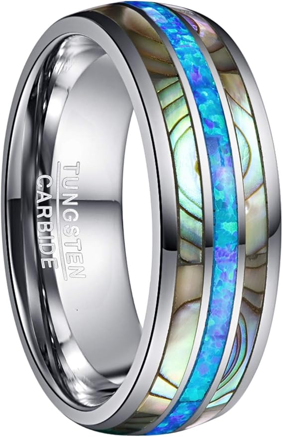 Amazon Nuncad Eternity Ringブルーオパールタングステンカーバイド8 Mm結婚指輪ジュエリー用女性サイズ6 5 ジュエリー 通販