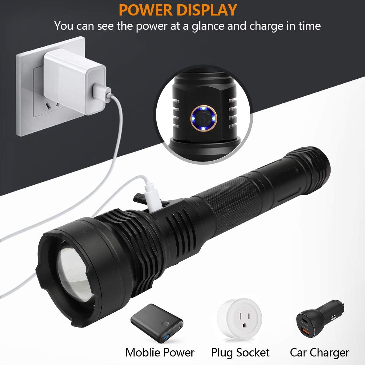 Rechargeable Led Flashlight, 90000 Lumens Super Bright Flashlights High Lumens with 26650 Batteries Included, 3 Modes, Zoomable, Waterproof Best Tactical Flashlight for Emergencies, Camping - - 