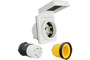 X-Haibei 30 Amp RV Power Inlet Plug Kit,125V NEMA L5-30R RV Power Receptacle White Plug, Female Twist Locking Connector with Weatherpoof Cover Boot for Trailer Camper (30 AMP, White)