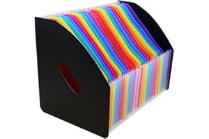 SAYEEC Rainbow Expanding File Holder Standing A4 Vertical Mini Book Organizer Magazine Basket Desktop 24 Pockets Files Folder with Handle for Students Examination Paper Bills Office Study