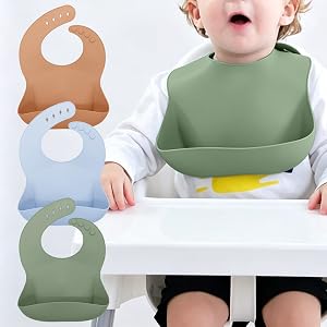 Bvuexaw Set of 3 Silicone Bibs for Babies Toddler, Soft Adjustable Bibs for Baby Girl, Boy, BPA Free