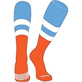 PEAR SOX Striped OTC Baseball, Softball, Football Socks (D) Sky Blue, White, Orange