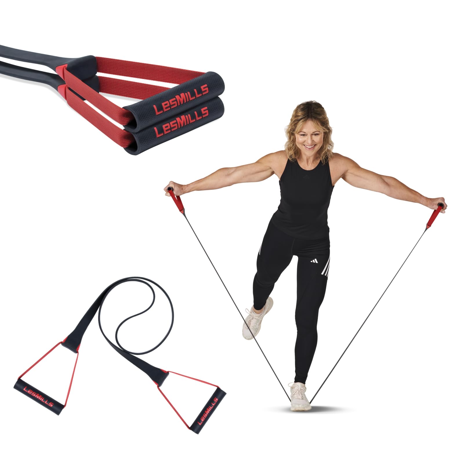Les Mills SMARTBAND Resistance Band With Handles For Working Out, Yoga, Pilates, Elastic Exercise Bands