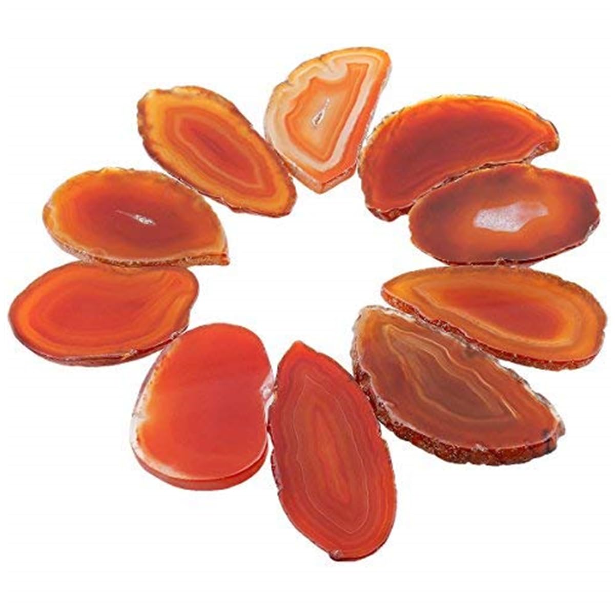 Shanxing Undrilled Red Agate Slices Geode Irregular Stone Healing Crystal for Wedding Place Cards Reiki Desk Decor, Set of 10, Each 1.8-3.1inch/45-80mm Long