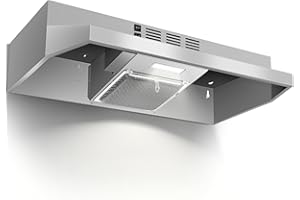 Zomagas 24 inch Range Hood Under Cabinet, Stainless Steel Kitchen Hood 280CFM, Ducted/Ductless Vent Hood with Rocker Button Control, Stove Hood with 2 Speeds Fan, Bright LED Light