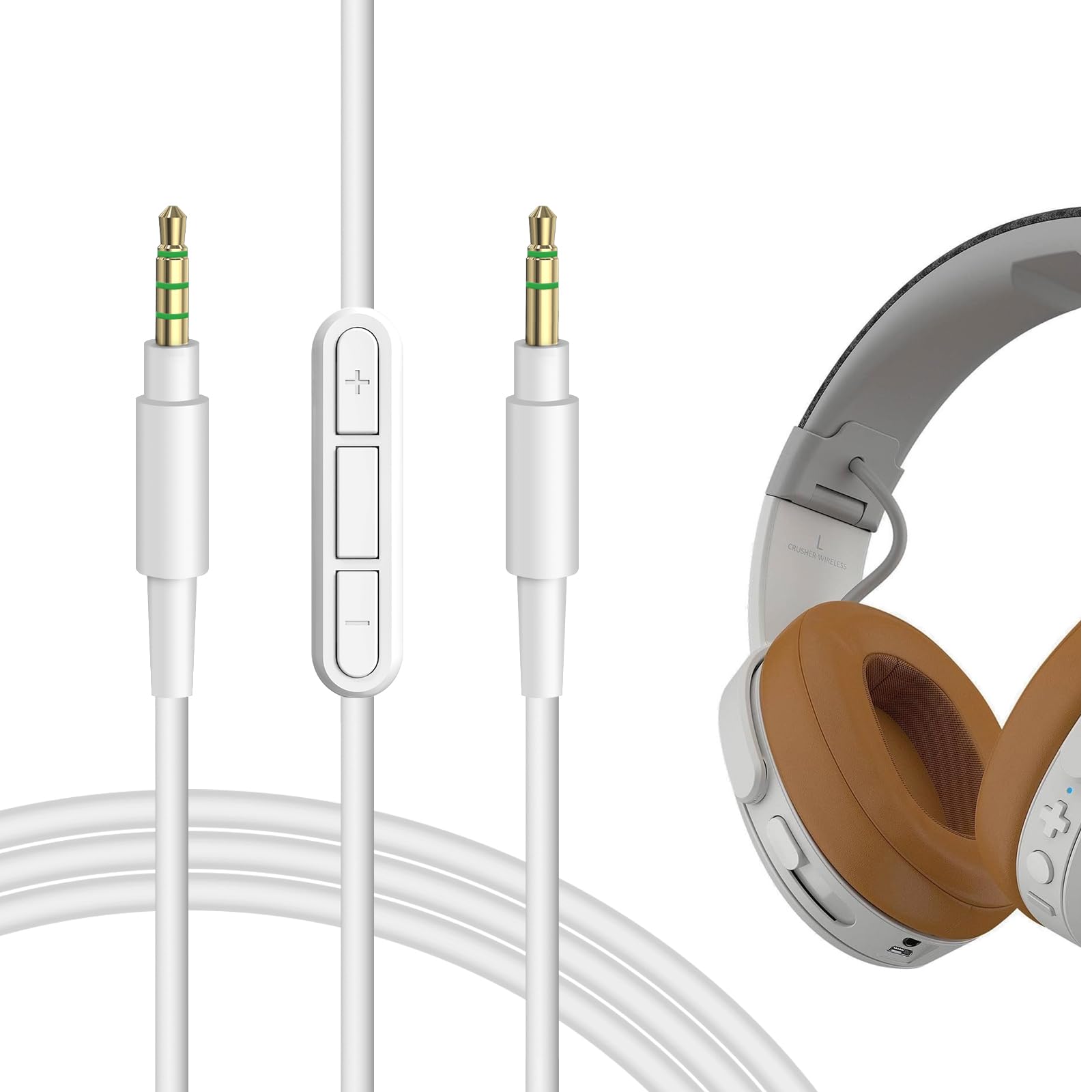 GEEKRIA Audio Cable with Mic Compatible with Skullcandy Hesh Evo/3, Crusher Evo Headphones Cable, 3.5mm to 3.5mm Replacement Stereo Cord with Inline Microphone and Volume Control (4 ft/1.2m)