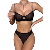 Lilosy Sexy Lingerie Set 2 Piece Women Matching Bra and Panty | Cheetah Mesh Sheer Exotic See Through Lace Push Up Underwire Outfit Halloween Christmas Valentine's Bachelorette