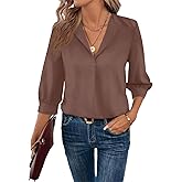 Astylish Womens 3/4 Sleeve Shirt Casual V Neck Turn-Down Collar Business Dressy Blouse Tops