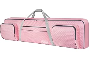 SNIGJAT 88 Key Keyboard Case (Size: 53.5"x13.8"x6.8"), Soft Padded Piano Case with Handle and Adjustable Shoulder Straps, Keyboard Bag with 3-Pocket for Music Sheet, Pedal, Gift for Women, Pink
