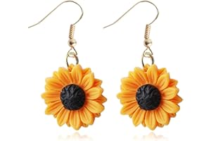 NC Sunflower Earring Handmade Wooden Bohemian Dangle Drop Earrings Resin Yellow Sunflower Daisy Earring for Women Girl Sunshi