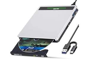 NOLYTH External Blu Ray Drive, USB 3.0 Portable +/-RW Bluray Burner with SD TF USB Slots, USB C Blu Ray CD/DVD Drive for Lapt