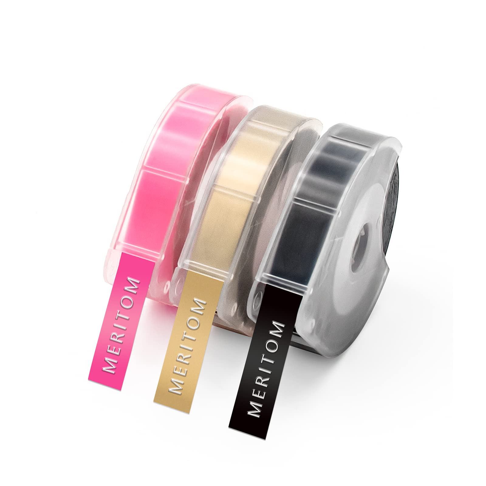 Compatible with Dymo 3D 9mm Embossing Label, Replacement for Dymo Omega Junior Label Tape, 3D Plastic Tape White on Black/Gold/Pink for E-101 E-303, 3-Rolls
