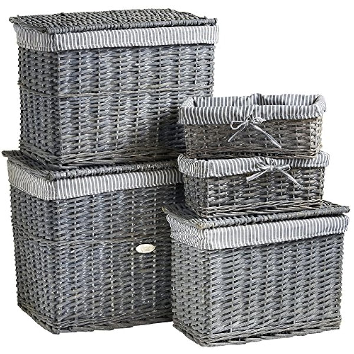 Ultimate 5pc Grey Wicker Storage Basket Trunk Mrs Hinch Home Set Small