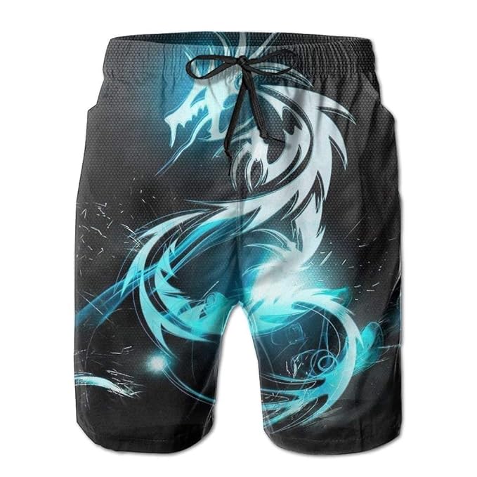 Flash Dragon Tattoo Mens Beach Pants Swimming Trunks Quick-Dry Board Shorts with Pockets