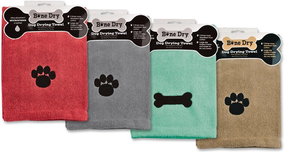 Bone Dry Embroidered Pet Towel, 44 x 27.5", Gray : Pet Supplies
