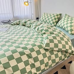CLOTHKNOW Green White Plaid Comforter Set