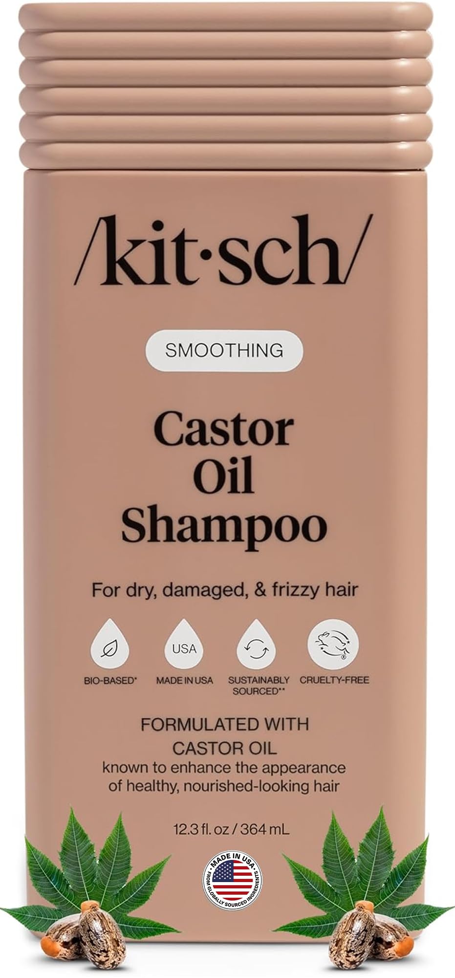Kitsch Smoothing Castor Oil Liquid Shampoo – Nourishing Hair Shampoo for Women & Men – Smooths Dry, Damaged & Frizzy Hair – Clean, Bio-Based, Color-Safe Hair Care, Made in USA – 12.3 oz