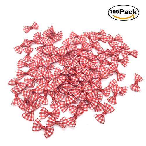 HUELE 100PCS Red Ribbon Checked Bowknot Webbing Scrapbooking Embellishment Wedding Favor Party Christmas Decoration DIY New